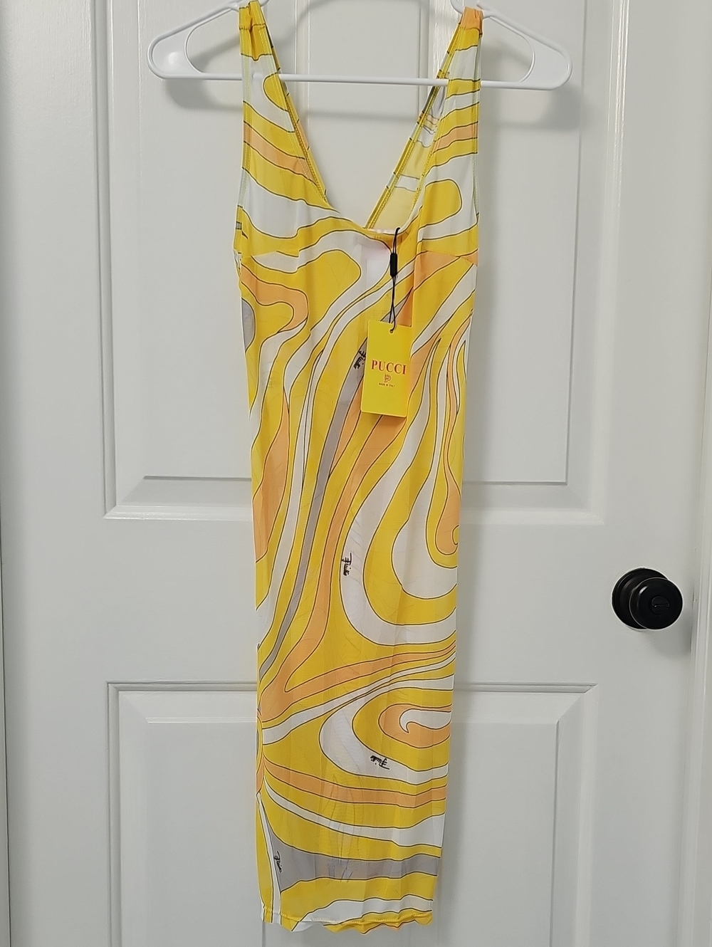 Yellow Swirl V-Neck Slip Dress